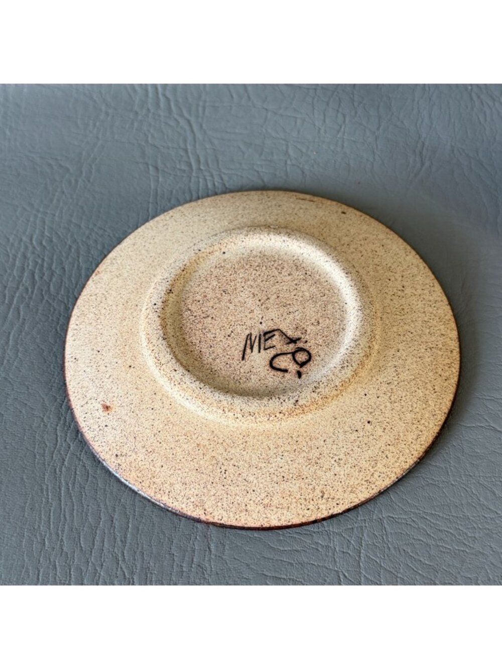 Vintage Tonala Mexico Studio Pottery Cup Saucer Set Signed Blue Butterfly 6" - Picture 9 of 14